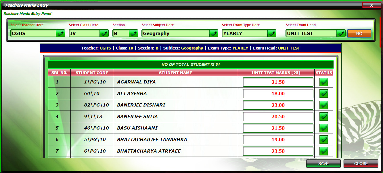 Teacher Marks Entry